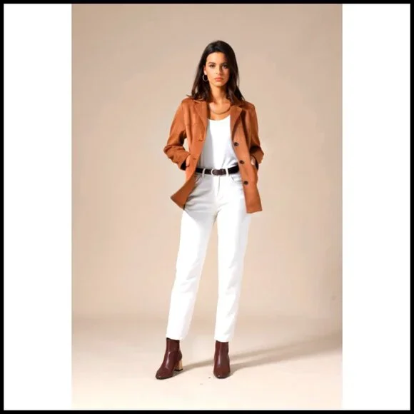 Faux Suede Blazer Lapel Open Front Long Sleeve Business Casual Office Jacket